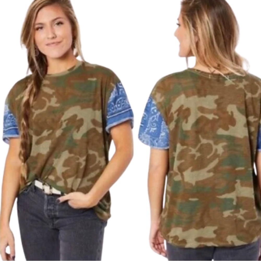 Free People We The Free Clarity Camouflage Bandana T Shirt Size Small